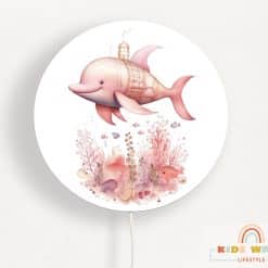 Ronde wandlamp kinderkamer met een dolfijn,mermaid, zeemeermin wereld, wandlamp kinderkamer, verlichting babykamer, verlichting kinderkamer