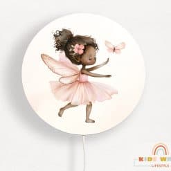 Ronde wandlamp kinderkamer met een elfje, fairy garden, wandlamp kinderkamer, verlichting babykamer, verlichting kinderkamer