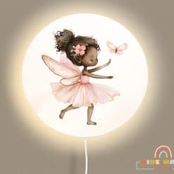 Ronde wandlamp kinderkamer met een elfje, fairy garden, wandlamp kinderkamer, verlichting babykamer, verlichting kinderkamer