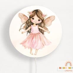 Ronde wandlamp kinderkamer met een elfje, fairy garden, wandlamp kinderkamer, verlichting babykamer, verlichting kinderkamer