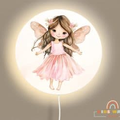 Ronde wandlamp kinderkamer met een elfje, fairy garden, wandlamp kinderkamer, verlichting babykamer, verlichting kinderkamer