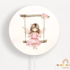 Kinderkamer wandlamp rond, elfje, schommel, fairy garden