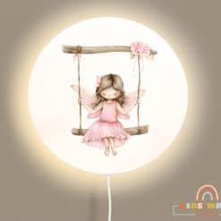 Kinderkamer wandlamp rond, elfje, schommel, fairy garden
