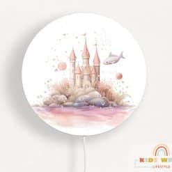Ronde wandlamp kinderkamer met een kasteel ,mermaid, zeemeermin wereld, wandlamp kinderkamer, verlichting babykamer, verlichting kinderkamer