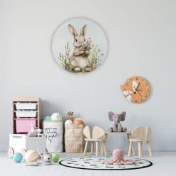 Muurcirkel konijn met bloemen – bosdieren thema kinderkamer