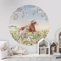 Kinderkamer mUurcirkel groot met paarden - happy horses - kinderkamer decoratie met paarden