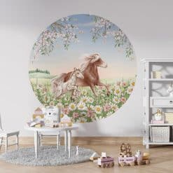 Kinderkamer mUurcirkel groot met paarden - happy horses - kinderkamer decoratie met paarden