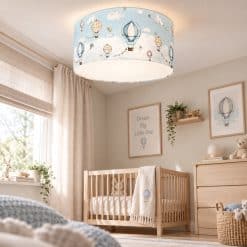 vrolijke plafondlamp Balloon Bonanza, hete lucht ballonnen en wolken, kinderkamer lamp, verlichting babykamer