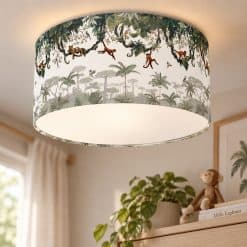 Kikki Belle Cheeky Monkeys plafondlamp kinderkamer met jungle en apen, direct gemonteerd aan het plafond