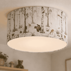 Plafondlamp Kinderkamer, White Forest, bosdieren witte achtergrond, Bosdieren in het wit