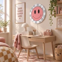Meisjesbureau met ronde wandlamp Smiley Apple Cheek - roze wandlamp smiley retro wandlamp
