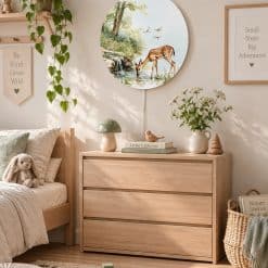 Wandlamp Rond - hertje, bosdieren wandlamp, verlichting kinderkamer bosdieren, babykamer met hertjes lamp