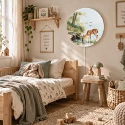 Wandlamp Rond - hertje, bosdieren wandlamp, verlichting kinderkamer bosdieren, babykamer met hertjes lamp