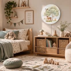 Bosdieren verlichting, ronde wandlamp kinderkamer, hertje op wandlamp