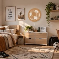 Jongenskamer verlichting, stoere wandlamp verlichting, ronde wandlamp voetbal print