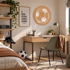 Jongenskamer verlichting, stoere wandlamp verlichting, ronde wandlamp voetbal print