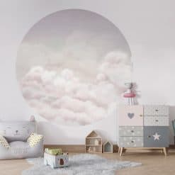 Kinderkamer muurcirkel met zachte wolken en sterrenhemel illustratie