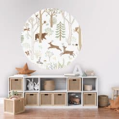 Kinderkamer muurcirkel met bomen en bosdieren illustratie