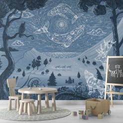 Kinderkamer muurdecoratie met magisch nacht landschap