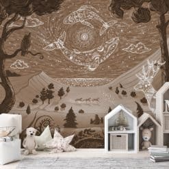 Spirit Night behang met hert, wolf en sterrenlucht