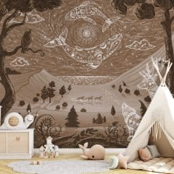 Kinderkamer muurdecoratie met magisch nacht landschap