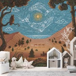 Spirit Night behang met hert, wolf en sterrenlucht