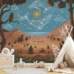 Kinderkamer muurdecoratie met magisch nacht landschap