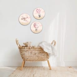Kinderkamer decoratie, muurcirkels, panda, roze, luchtballon