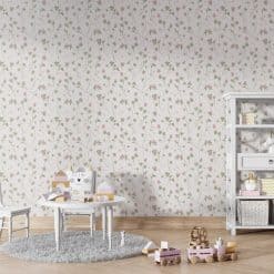 Kikki Belle Clover Meadow fotobehang kinderkamer met roze bloemen en groene klavertjes