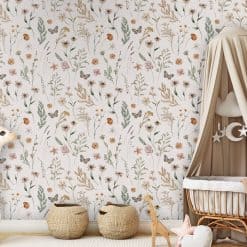 Country Flowers, fotobehang, bloemen, fotobehang vlinders, bloemen, groen