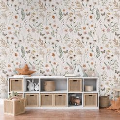 Country Flowers, fotobehang, bloemen, fotobehang vlinders, bloemen, groen