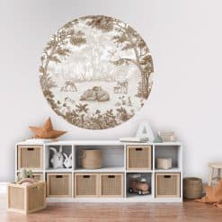 Muurcirkel groot, kinderkamer, sepia tint, bruin, beer, bosdieren, kinderkamer decoratie, muurcirkels met bosdieren