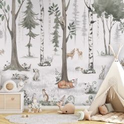 Kinderkamer foto behang, fotobehang bosdieren, fotobehang hertje, dieren in het bos