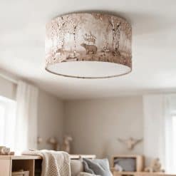 Kikki Belle Bear King Brown plafondlamp kinderkamer met beer en bosdieren in rustige bruine tinten