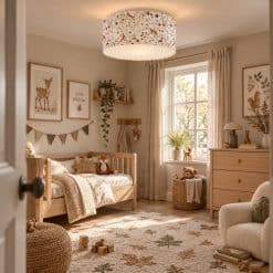 Plafondlamp kinderkamer Playful Forest van Kikki Belle met bosdieren, direct gemonteerd aan het plafond