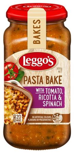 LEGGOS TOMATO RICOTTA & SPINACH PASTA BAKE 500GM Pack Size: 6