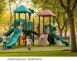 منطقة ألعاب مائية للأطفال في حديقة الشتاء العامة بدبي خلال فصل الصيف.