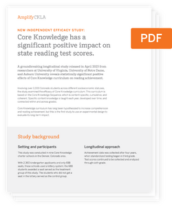 A one-page pdf document layout with a title, three subheadings, and sections of text focused on CKLA research, formatted with bullet points and two separate sidebars.
