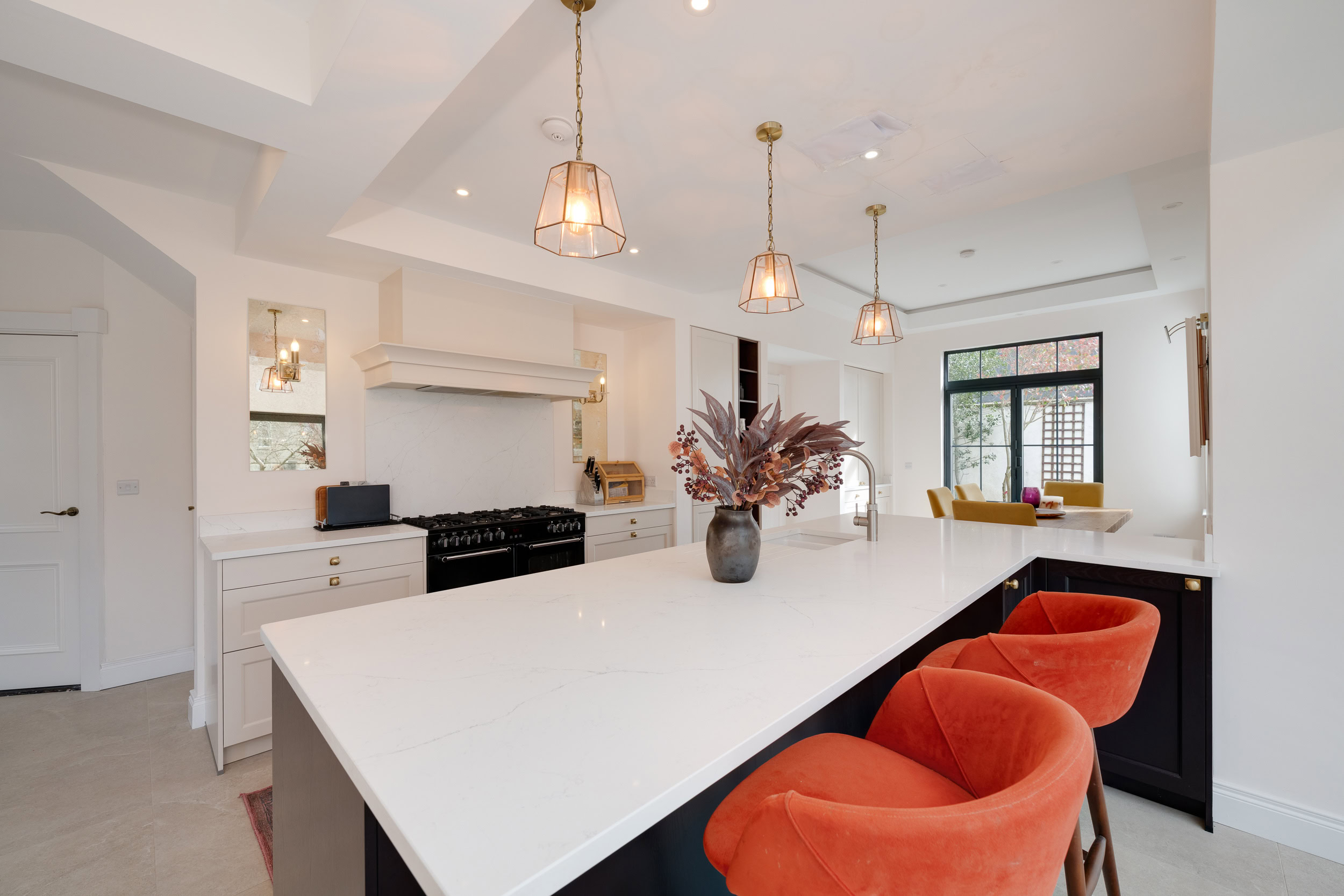 Light and airy open-plan kitchen and living room with high-spec finishes
