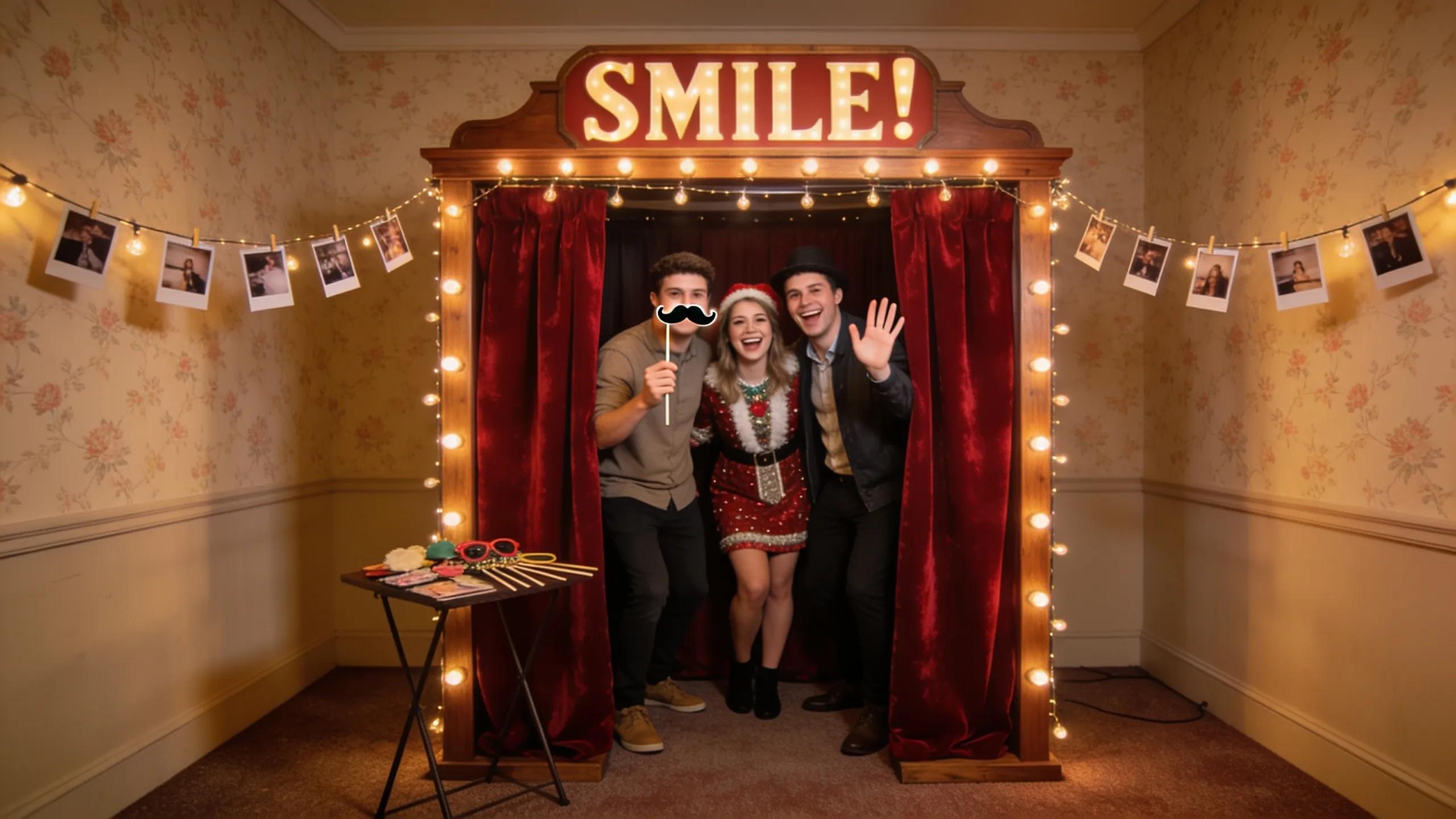 Guests enjoying a classic traditional photo booth, capturing joyful moments