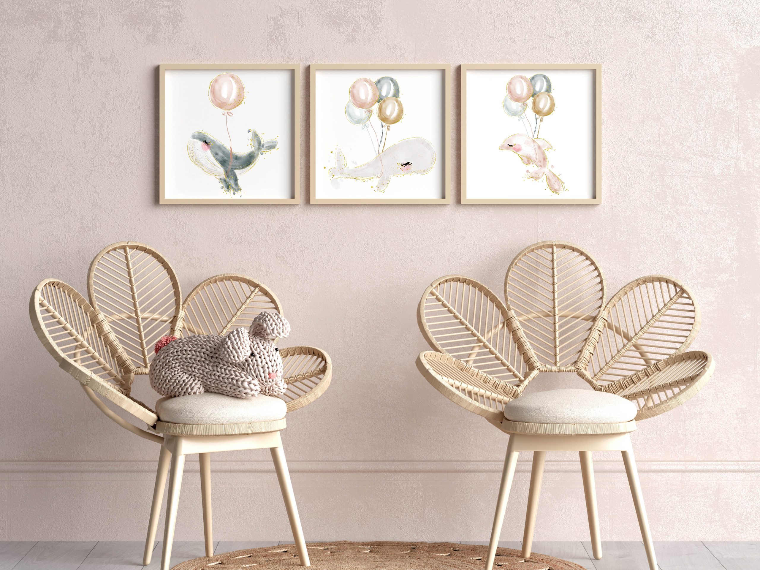 Posterset kinderkamer heart of the sea, onderwaterwereld, zee dieren kinderkamer, posters walvis, posters ballonnen