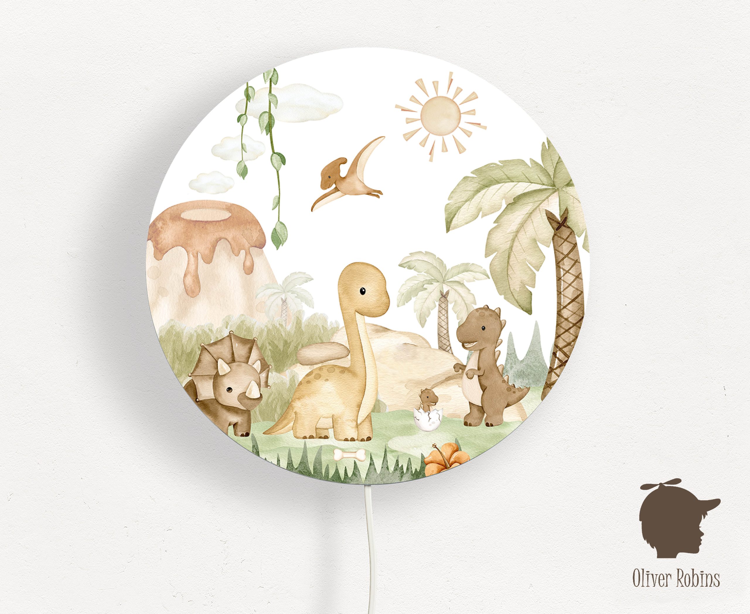 Wandlamp Kinderkamer Rond Dino Baby - dino kamer, verlichting kinderkamer