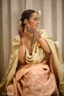Muslim bride's with during a mehendi ceremony