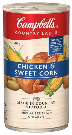 CAMPBELLS COUNTRY LADLE SOUP CHICKEN AND SWEET CORN 505GM Pack Size: 12