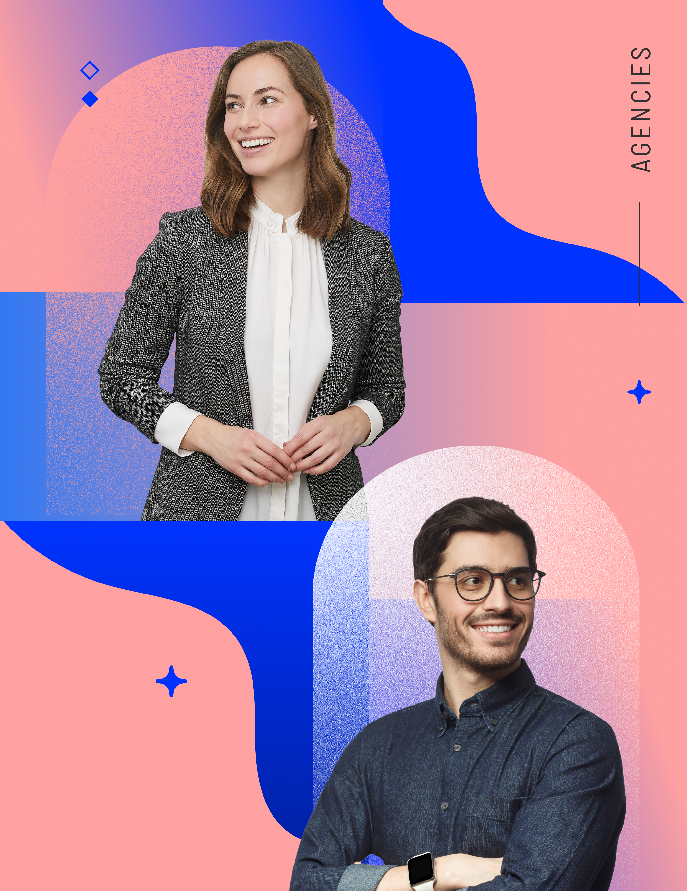 Marketing Agencies hero image, with a smiling woman and man