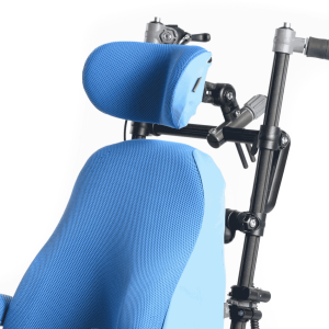 Contour adjustable headrest providing shaped lateral support and adjustable positioning on specialist seating chair