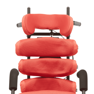 Winged contour headrest with lateral support wings designed to stabilise head positioning in specialist seating