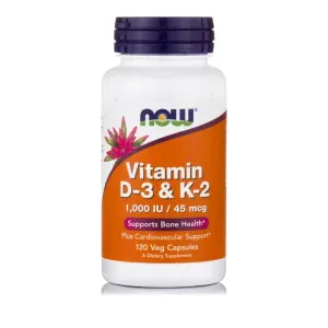 Now Foods D-3 1,000 IU & K-2 45 mcg 120 Vcaps
