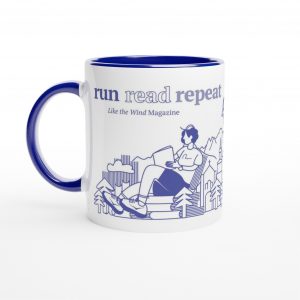 "Run Read Repeat" 11oz / 325 mL Ceramic Mug, Blue