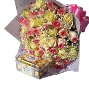 Special Someone bouquet featuring 40 white and pink roses with baby's breath and 16 Ferrero chocolates, perfect for same-day flower delivery in Nairobi